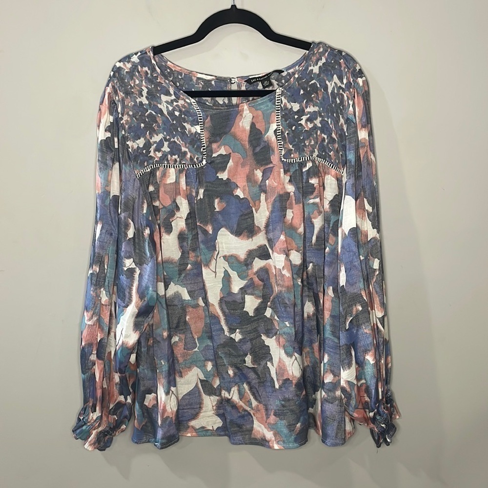 Zac & Rachel Metallic Boho Flowy Floral Blouse Balloon Sleeve Women Size 3X